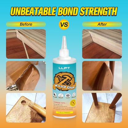 LLPT Wood Glue 16.9 Ounce | Dried Clear Ultimate Waterproof Wooden Super Glue Exterior | All Purpose Wood Adhesive | Heavy Duty for Woodworking Projects Repairs and DIY (LWG500) - size: 500ml