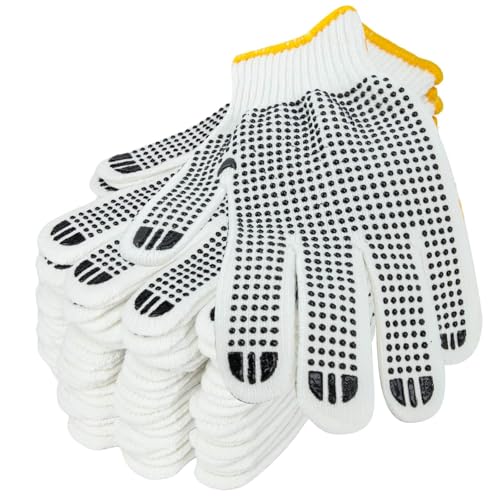Unisex white cotton polyester knittedsafety gloves,suitable for gardening,warehouse,cooking work-12/36/240 pairs - color: Black (12 Pairs) With Dots, size: large size