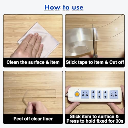 Double Sided Tape Heavy Duty, Nano Double Sided Adhesive Tape, Multipurpose Clear Mounting Tape for Walls, Office Decor, Picture Hanging, and Posters, Hanging Adhesive Strips (9.85FT)