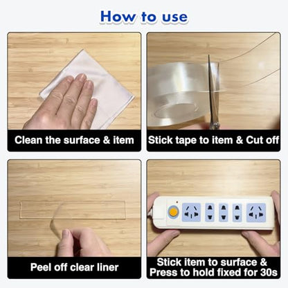 Double Sided Tape Heavy Duty, Nano Double Sided Adhesive Tape, Multipurpose Clear Mounting Tape for Walls, Office Decor, Picture Hanging, and Posters, Hanging Adhesive Strips (9.85FT)