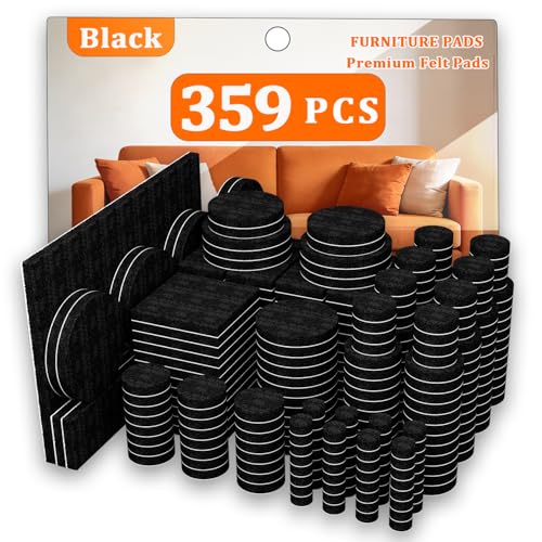Felt Furniture Pads 359 PCS,Felt Pads for Hardwood Floors, Chair Floor Protectors，Cabinet Door Bumpers，Suitable for Round and Square Chair Legs, Reduce Noise and Protect the Floor (Black) - size: 359PCS-Black