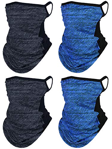 SATINIOR 4 Pcs Neck Gaiter with Ear Loops Neck Covers Bandana Cloth Face Gaiter Mask for Men Women Summer Non Slip Headwear - color: Blue, Dark Grey