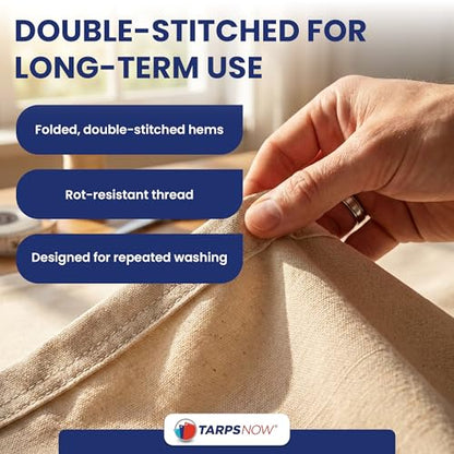 Tarps Now 9x12 ft Premium Heavy Duty Canvas Drop Cloth for Painting - Reusable Painter Tarp, 100% Cotton Fabric Floor Cover & Furniture Protection, Washable Paint Drop Cloth - size: 9' x 12'