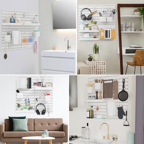 16pcs Pegboard sets, Plastic White Peg board Wall Organizer Kits,4pcs Peg Board and 12 Accessories Modular Hanging, Wall Mount Display Pegboard Panel Sets for Home Office Garage Kitchen Workshop - style: ABS pegboard kit