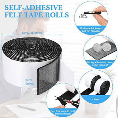 Zonon 4 Rolls 120 Inch Felt Strip with Adhesive Backing Felt Tapes Furniture Strip Rolls Self Stick Heavy Duty Polyester for Protecting Furniture and DIY Adhesive(Black,2 Inch) - color: Black, size: 2 Inch