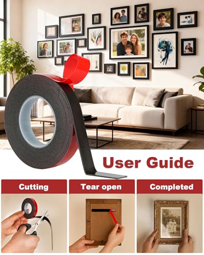 VHB Double Sided Tape, Thin Double Sided Mounting Tape, 2cm × 4.7m Black Adhesive Tapes, Heavy Duty Waterproof High Temperature Resistant for LED Strips, Car Decor, Home Office - size: 2cm*4.7m