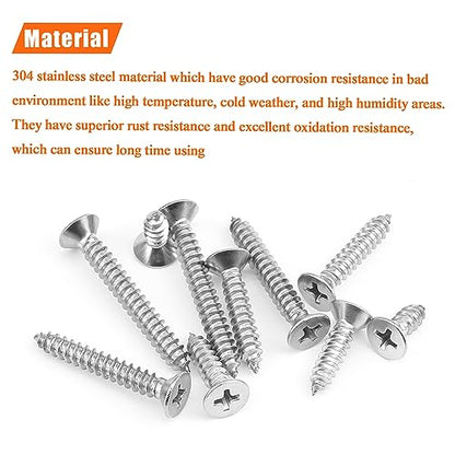 #10 x 1/2" 3/4" 1" 1-1/4" 1-1/2" Wood Screws Set, HELIFOUNER 110 Pieces Phillips Countersunk Head Self-Tapping Screws Assortment Kit, Phillips Flat Head Wood Screws, 304 Stainless Steel - size: #10