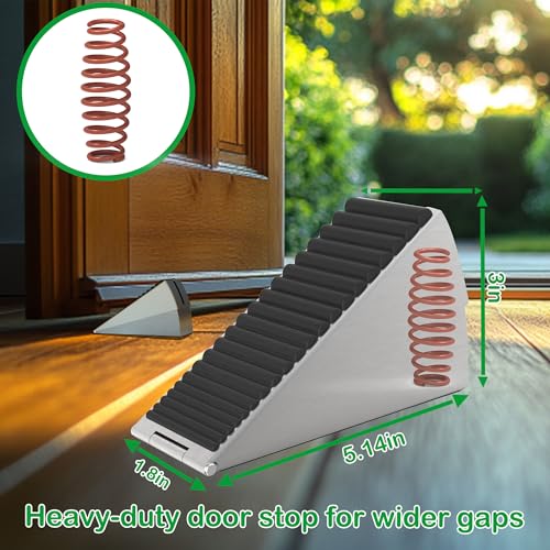 Heavy Duty Door Stopper, Stainless Steel and Rubber, Spring-Loaded Adjustable Design, Non-Slip Metal Wedge for Home and Office (4)