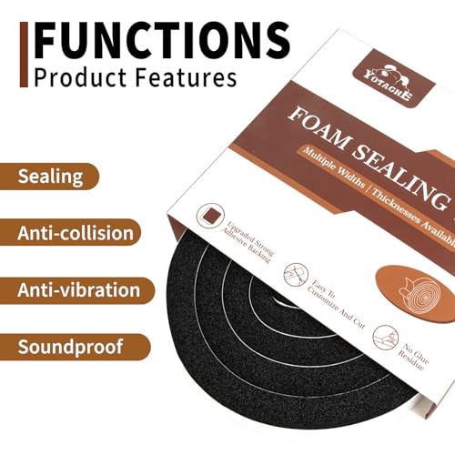 Yotache Open Cell Foam Air Conditioner Weather-Strip Seal Tape 2"x1", Thick Adhesive with High Resilience Foam Cushion Strip, 6.5 Feet Long - size: (2"×1") 6.5FT