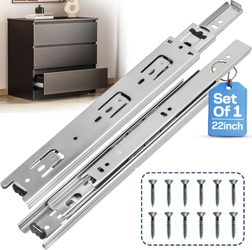 22 Inch Drawer Slides 1 Pairs (2pcs) Side Mount Rails - Heavy Duty Full Extension Ball Bearing – Drawer Slide Glides for Cabinet Kitchen, Dresser Runners - Draw Slides Sliders 100Lb Capacity - color: Silver, size: 22 Inch