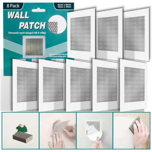 8Pcs 4 Inch Drywall Patch, Wall Repair Patches, Self-Adhesive Fiberglass Repair Kit Dry Wall Hole Repair Patch for Aluminum Metal Sheetrock Ceiling (4"x 4") - size: 4 Inch_8Pcs