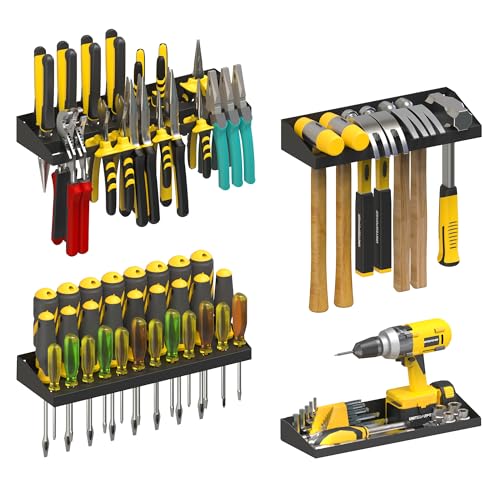 UNITEDPOWER Wall Mount Hand Tool Storage Set, Screwdriver Organizer, Pliers Holder, Hammer Rack, Metal Hardware Tray for Garage Workshop Workbench - 4 Pack