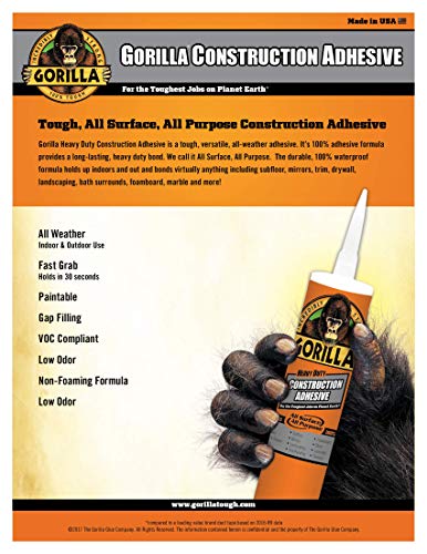 Gorilla 2-Pack Heavy Duty Construction Adhesive, 2.5 Ounce Squeeze Tube, White