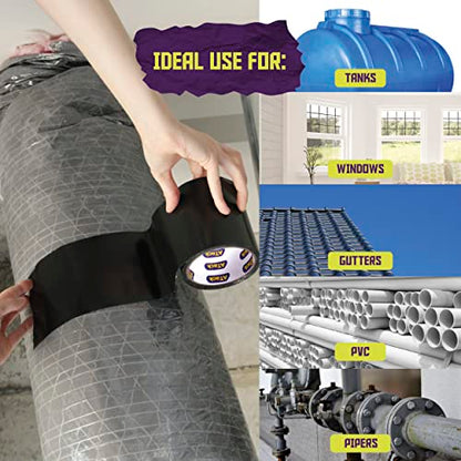 ATack Waterproof Patch and Seal Tape, Black, 4 Inches x 10 Feet, Water Barrier Tape for Stop Leak Repair on Pipes, Chimney, Roof, Boat, and HVAC - color: Black