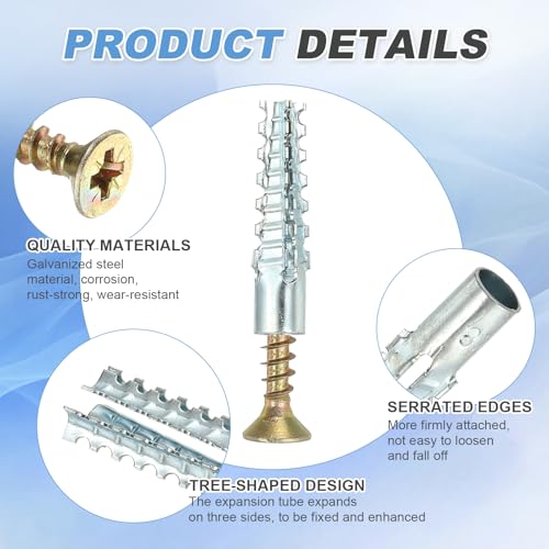 PATIKIL 30 Pcs Drywall Hollow Wall Anchors with Screws 0.2 x 1.57, Steel Dry Wall Anchors Kit for Wooden Concrete Plaster Hinge Hole Repair, Silver (6 x 32mm) - size: 6 x 32mm