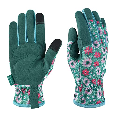 Gardening Gloves for Women and Men, Touchscreen Garden Gloves, Thorn Proof Puncture Resistant Work Gloves, Gardening Gifts for Women, Size Small - color: Green Flower, size: Small