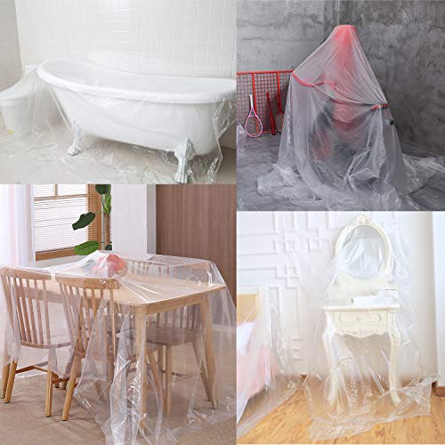 Drop Cloth Sheet,6 Pack Plastic Drop Cloths Plastic Painting Tarps Paint Drop Cloth Anti-dust Cloths for Painting Supplies Couch Cover and Furniture Cover (9.8 x 13.1 Feet)