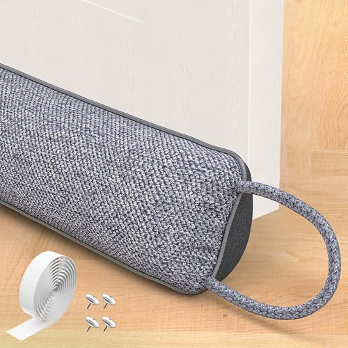 Door Draft Stopper for Bottom of Door, 36’’ Heavy Duty Under Door Draft Blocker Gap Filler, Door Seal for Noise Light Cold Air, with Adhesive Strips, Dark Gray - color: Dark Grey