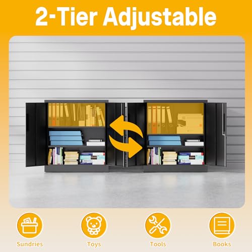 Metal Storage Cabinet, 35" Garage Storage Cabinet with 2 Adjustable Shelves & Lockable Doors, Black Garage Cabinets for Office, Home, Garage, Gym, School - size: 35" H X 15.8" D X 32" W