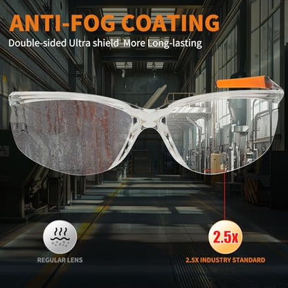 2 Pack VICOGARD Premium Clear Safety Glasses for Men and Women with Anti-Fog and Scratch Resistant Wrap Around Lenses— ANSI Z87 Certified Protective Eyewear with 100% UV Shielding and Anti-Slip Tip