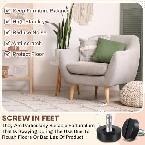 Lasnten 36 Pcs M6 Thread Adjustable Furniture Levelers Screw in Threaded Leveling Feet Heavy Duty Leveling Feet for Tables Chairs Furniture Legs, T Screws Not Included