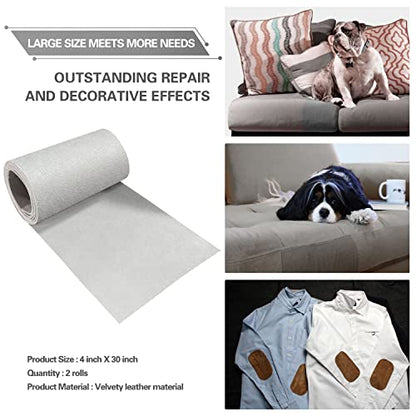 Velvet Repair Patch, Self-Adhesive Flannel Fabric Patch, Multi Colors, Microfiber Patch，Can be Used to Patch Sofas, Car Seats, Handbags, Jacket Holes and Tears (Grayish White) - color: Light Gray, size: 4" x 30"-2 ROLLS
