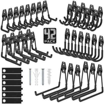 Garage Hooks with Anti-Slip Coating,Heavy Duty Wall Mount Storage Hooks for Hanging Bike,Hose,Ladder,Yard,Garden Tools (42 Pack Black) - color: 42 Pack Black