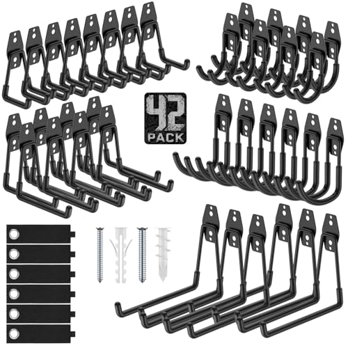 Garage Hooks with Anti-Slip Coating,Heavy Duty Wall Mount Storage Hooks for Hanging Bike,Hose,Ladder,Yard,Garden Tools (42 Pack Black) - color: 42 Pack Black