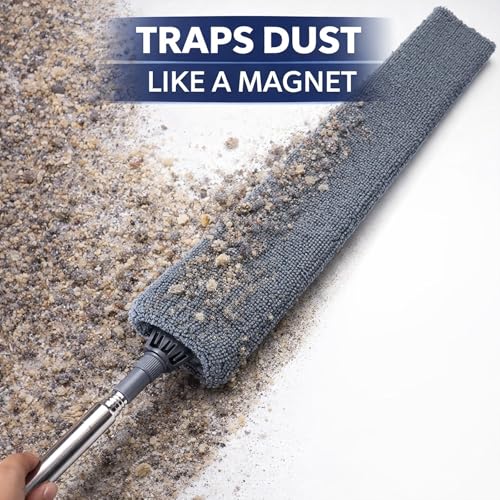 Retractable Gap Dust Cleaner with Extension Pole, Cleaning Tools with 3 Microfiber Dusting Cloths, Extendable Long Handle Duster for Cleaning Under Refrigerator Furniture Appliance - color: Gray