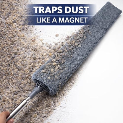 Retractable Gap Dust Cleaner with Extension Pole, Cleaning Tools with 3 Microfiber Dusting Cloths, Extendable Long Handle Duster for Cleaning Under Refrigerator Furniture Appliance - color: Gray