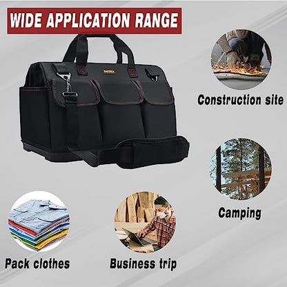 FASTECH 20-inch Heavy Duty Bottom Tools Bag with Wide Mouth for Tool Storage, Carrier and Organizer, Tool Bag for Men, Wide Mouth Tool Bags with Inside Pockets (20 Inch) - size: 20IN BOTTOM