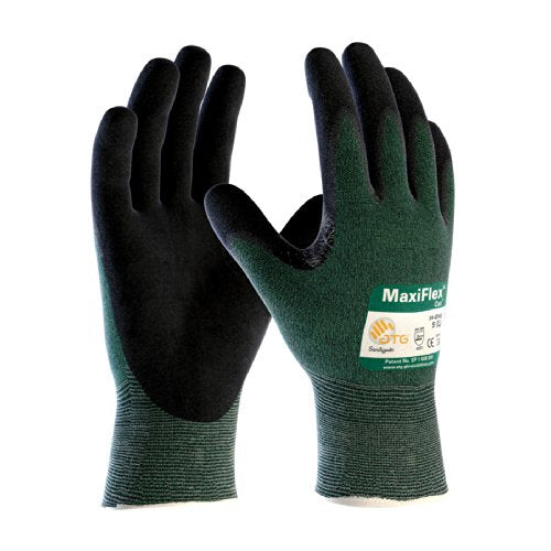 MaxiFlex Cut 34-8743 Cut Resistant Nitrile Coated Work Gloves with Green Knit Shell and Premium Nitrile Coated - size: X-Large