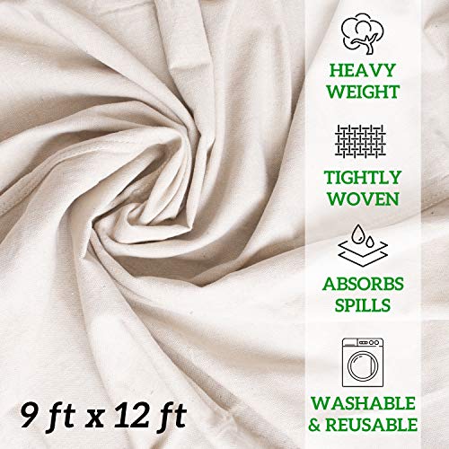 All Purpose Canvas Drop Cloth 9x12 Tarp, Canvas Fabric Drop Cloth Curtains, Drop Cloth for Painting & Painting Tool Kit with Roller Covers, Roller Frames, Brushes and Tray for Household Painting