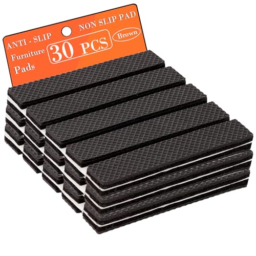 Fursafe&Q Non Slip Furniture Pads - Furniture Grippers for Hardwood Floors, 30 PCS Brown Non Skid Pads for Furniture Legs, Self Adhesive Rubber Furniture Floor Protectors - Keep Furniture in Place - size: 30 Pcs Rectangular