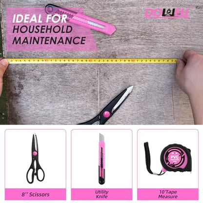 DOWELL 40 Pieces Home Tool Set Pink, General Household Hand Tool Kit with Plastic Toolbox Storage Case, Mini Repair Tool kit for Women, College Students, Home Use & More - color: Pink