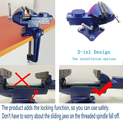 2-in-1 Dual-Purpose Combined Bench Vise or Table Vise, With end-point locking device, Portable Universal Rotate 360° Work Clamp-On Vise, 2.5" Blue - style: 2.5" Blue