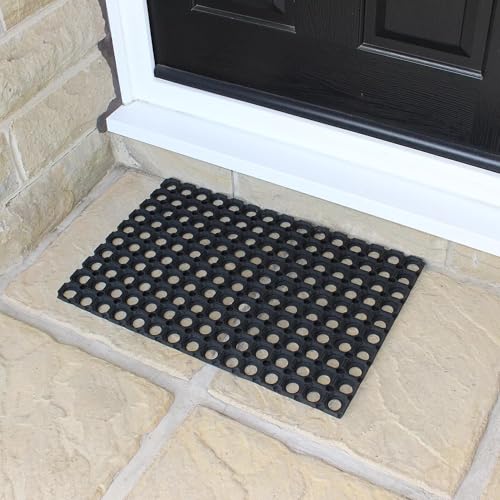 Heavy-Duty Rubber Mat, 16x24 Inches, Anti-Slip Door Mat for Residential & Commercial Use, Weather-Resistant, Honeycomb Design for Dirt Scraping, Easy Maintenance, Ideal for Indoor & Outdoor Entrances - size: 1'4" x 2' (Rectangular)