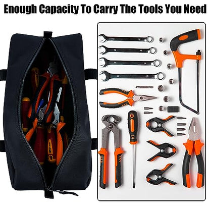 MELOTOUGH Canvas Utility Tool Tote bag Combo Kit-Includes 2 Medium Tool Organizer Bags for Electrician, Plumbing, Gardening, HVAC & More (14 inch,Black) - color: Black