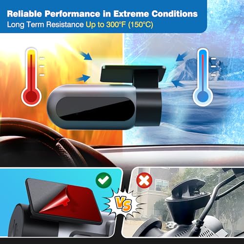 4-Pack Double-Sided Adhesive Pads for Dash Cam Mount – Heat-Resistant High-Bond Replacement Tape – 2 Square & 2 Rectangular Pads for Windshield and Dashboard – Includes Adhesion Promoter