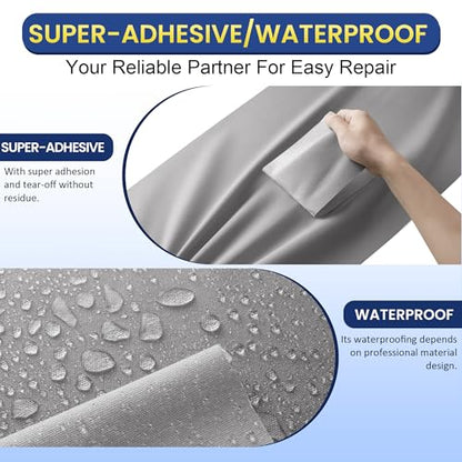 Self-Adhesive Canvas Repair Tape, 4" x 79" Waterproof Canvas Repair Patch, Fabric Patch Repairs Kit for Furniture, Tents, Sunbrellas, Boat Covers Awnings, Couches, Clothes, Bags Grey - color: Grey, size: 4" x 79"