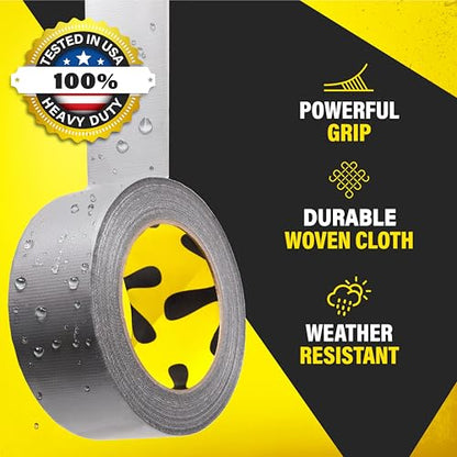 12 Pack Duct Tape Heavy Duty Waterproof - 2 In x 90 Ft - All-Weather, Silver, Easy to Tear, Strong Hold, No Residue, Gray Bulk Waterproof Tape for Repairs, DIY, Sealing, B2B, Home, Office, Outdoor Use - style: 12-Pack (Savings Pack)
