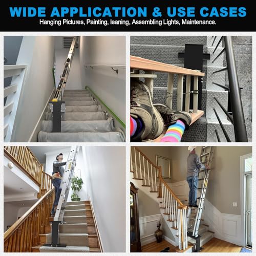 Heavy-Duty Ladder Leveler for Stairs, Adjustable 12"-20" H Stair Ladder Platform Pro for Extension, Straight & Telescopic Ladders, Foldable High-Strength Ladder Extender for Stairs with Non-Slip Pad - size: 29.92"