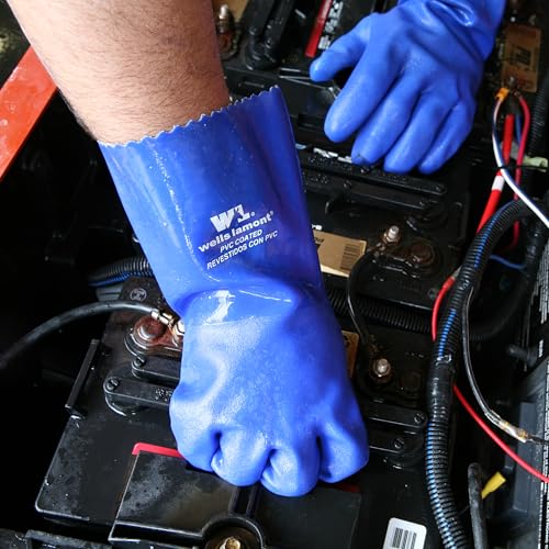Wells Lamont Heavy Duty Rubber Gloves with PVC Coating, Chemical and Abrasion Resistant, Waterproof, 12-Inch Cuff, Large, Blue (174L)