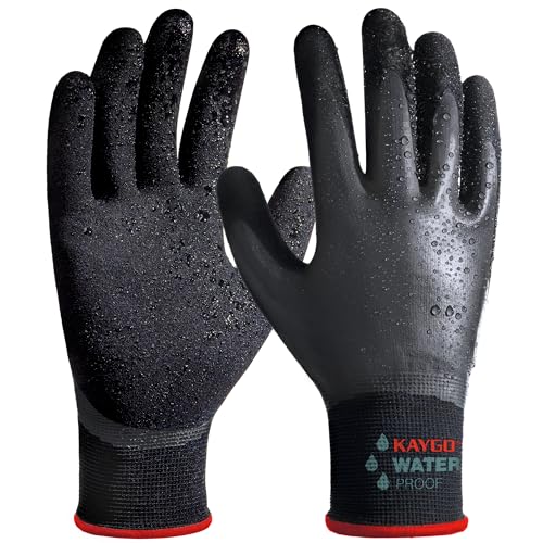 KAYGO Waterproof Work Gloves for Men and Women, Rubber Coated Non-slip Working Gloves for Garden, Outdoor Construction,3 pairs,Black,S - color: Black, size: Small (Pack of 3)