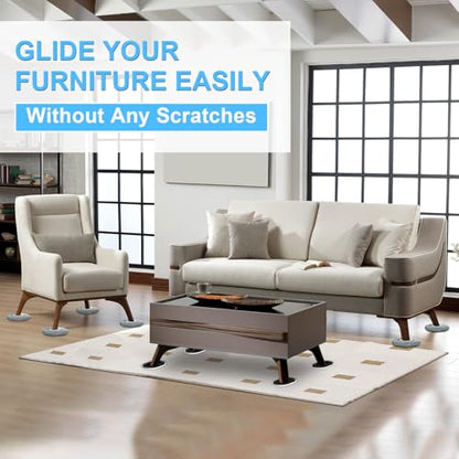 New Upgrade Furniture Movers Sliders, 8+8 Pack 5.8 * 4.3" Multi-Surface Furniture Sliders with Groove Design, Oval 8PCS Moving Pads and 8 Hardwood Socks, Protect Floor and Easily Move Furniture - size: 5.8*4.3in Oval 8+8Pack