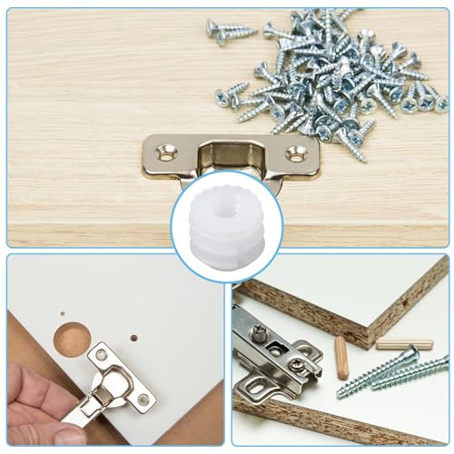 30 Set Furniture Fasteners, Plastic Hinge Dowel Inserts with Stainless Steel Screws for Cabinet Door Repair, Easy Installation Kit for Kitchen Cabinet Hinges Replacement and Drawer Fix