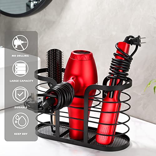 YIGII Hair Dryer Holder - Wall Mount/Adhesive Blow Dryer Holder Bathroom Organizer Hot Tools Organizer for Hair Dryer, Electric Shaver Black - color: Black-L