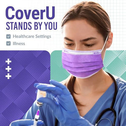 Medtecs Face Mask Disposable – Available in 50 & 2,000 pcs – ASTM Level 1, 3-Ply Breathable, Soft Fit – Adult Size – Ideal for Commuting & Daily Wear - color: 06. Lavender, size: Adult - 50PC