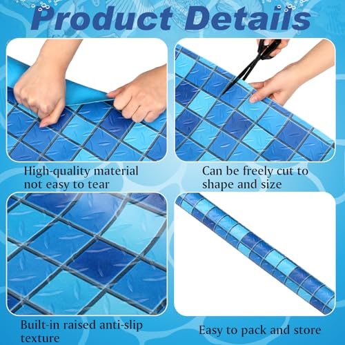 Drydiet Pool Step Mat Above Ground Ladder Mat, Swimming Protective Nonslip Step Pad with Texture, Pool Essentials Accessories for Floor Liners and Stairs, Blue and Green Square Pattern(36 x 9 Inch) - size: 36 x 9 Inch