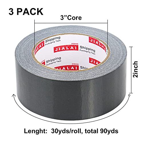 JIALAI HOME Heavy Duty Duct Tape, Black Tape 2 Inches x 30 Yards 3-Pack, 8.27 mil, Strong, Flexible, No Residue, All-Weather and Tear by Hand - for Repairs, Industrial, Professional Use - color: Black